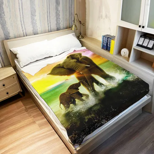 Miniatura 3 de HommomH Manta colorida de 50 x 80 pulgadas con diseño de elefantes al atardecer, manta de forro polar suave y esponjosa para mujer