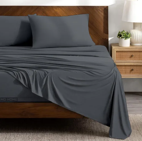 Miniatura 12 de Juego de sábanas tamaño matrimonial con bolsillo extra profundo, juego de ropa de cama de 4 piezas, 100% algodón egipcio, alta densidad de hilos