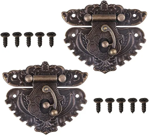GTHER 2 cerrojos de cierre vintage antiguos, hebilla vintage, herrajes decorativos de bronce con tornillos para caja de madera, cajón, gabinete,
