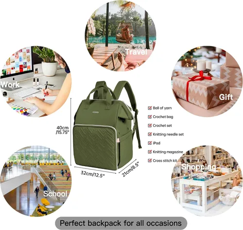 Miniatura 5 de Leudes Mochila Bolsa para Tejer, Organizador de Almacenamiento de Hilo, Bolsa de Ganchillo Grande Tote, Regalo de Navidad, Estuche Portador de Hilo
