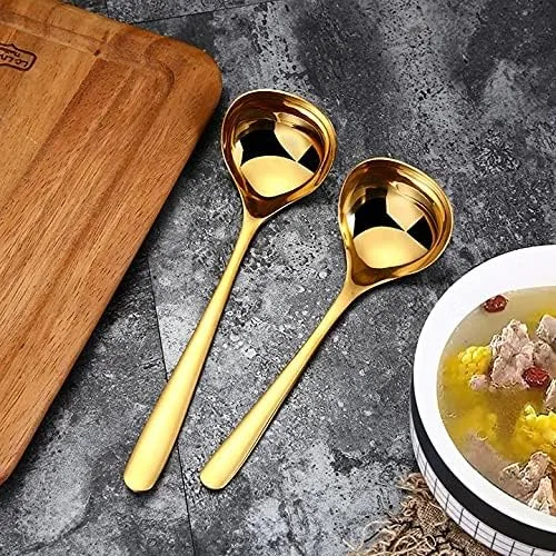 Miniatura 4 de Paquete de 2 cucharones de sopa dorados 304 de acero inoxidable para servir salsa de cocina Oro