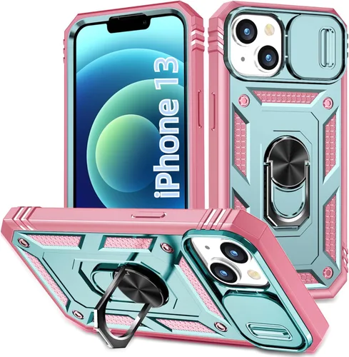 Miniatura 31 de Korecase Funda de protección para iPhone 12 Pro Max Kickstand con cubierta para lente de cámara, deslizante, grado militar, resistente, de doble Rosa