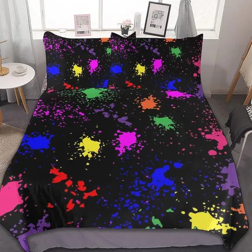 Miniatura 40 de Juego de 3 piezas de edredón neón que brilla en la oscuridad, funda de almohada de microfibra con cremallera para cama matrimonial, Queen
