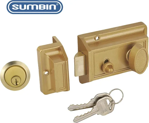 Miniatura 3 de Cerradura de borde de cerrojo de noche, cerraduras antiguas con llaves para puerta delantera, acabado dorado