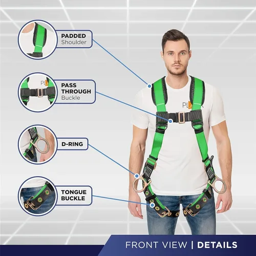 Miniatura 2 de Palmer Safety - Arnés de seguridad de cuerpo completo con ajuste de 5 puntos, anillo en D dorsal, piernas con ojales, dos anillos en D laterales e