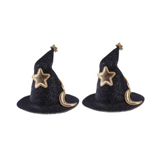 Happyyami 2 piezas mini sombrero de bruja tocados mujeres niña sombrero pinzas pelo horquillas lindo pasadores negro