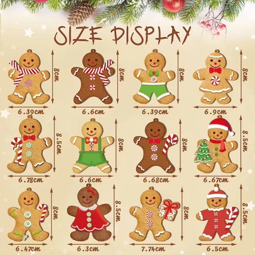 Miniatura 2 de Ferraycle 36 adornos navideños de pan de jengibre, decoraciones de árbol de Navidad, decoraciones de 3 pulgadas, adornos colgantes de madera
