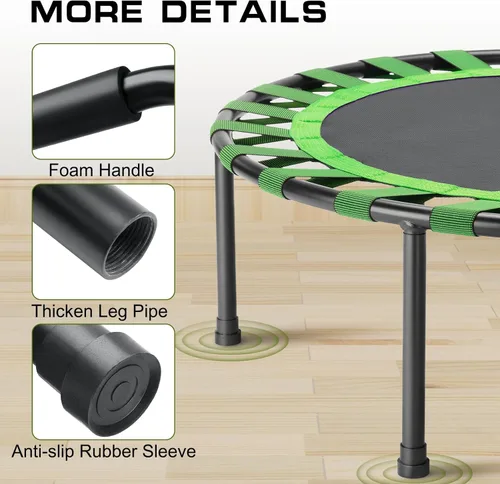 Miniatura 3 de AOTOB Trampolín de Fitness de 40/48" para Adultos, Carga Máxima 450 LBS, Mini Trampolín Plegable con Cuerdas Elásticas Duraderas, Pequeño Trampolín