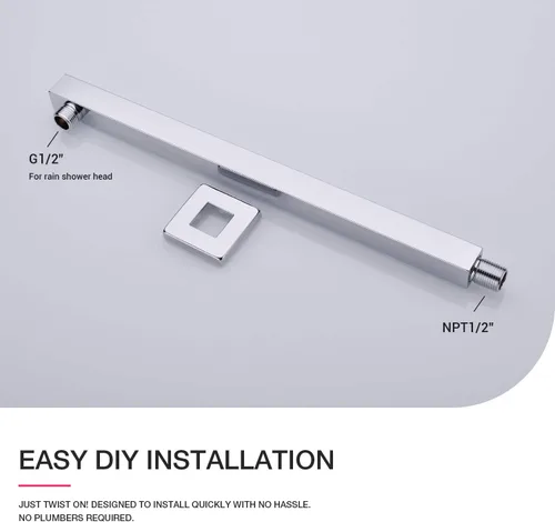 Miniatura 5 de Brazo de ducha con brida de acero inoxidable de 16 pulgadas, brazo de extensión de ducha para baño, tubo montado en la pared para cabezal de ducha