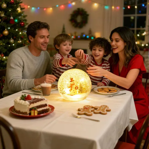 Miniatura 6 de Decoraciones de Navidad para interiores, decoración de árboles de muñeco de nieve, bola de cristal agrietado con luces LED para decoración