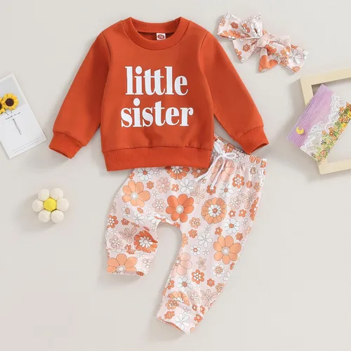 Miniatura 6 de CIYCUIT Conjunto de 3 piezas de sudadera de margaritas + pantalones + diadema, ropa infantil de otoño e invierno
