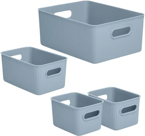 Miniatura 6 de Superio Ribbed Collection – Cesta decorativa de plástico abierta para el hogar, color azul (juego de 4) 1 grande, 1 mediano, 2 pequeñas – cajas