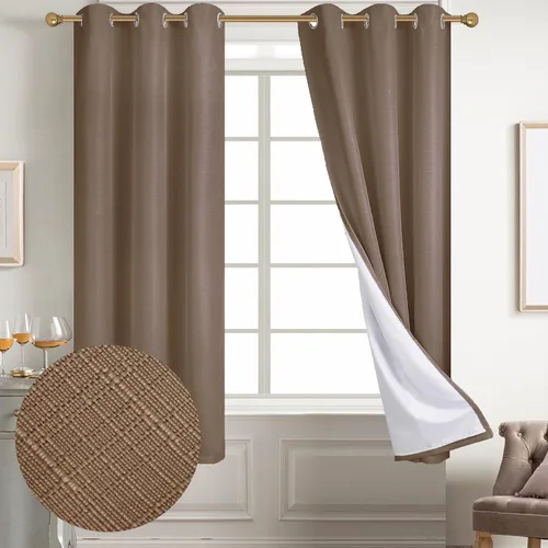 Miniatura 121 de Diraysid Cortinas 100% opacas de lino beige para dormitorio, con ojales, aislamiento térmico, cortinas de oscurecimiento de habitación