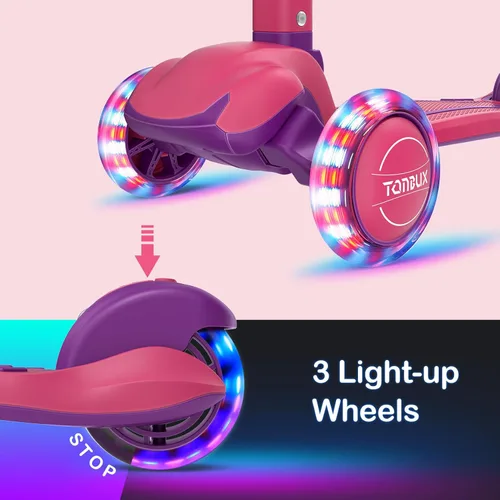 Miniatura 3 de TONBUX - Patinete para niños, patinete de 3 ruedas con luces LED para niños de 3 a 12 años, patinetes plegables con altura ajustable - Patinete