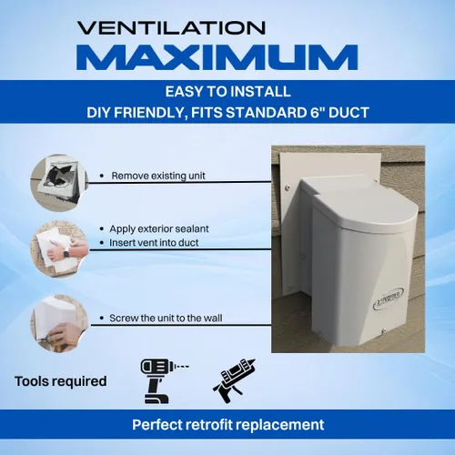 Miniatura 4 de Ventilation Maximum AF6-C - Cubierta de ventilación para secadora de pared exterior de 6 pulgadas, ventilador exterior de baño y entrada y escape