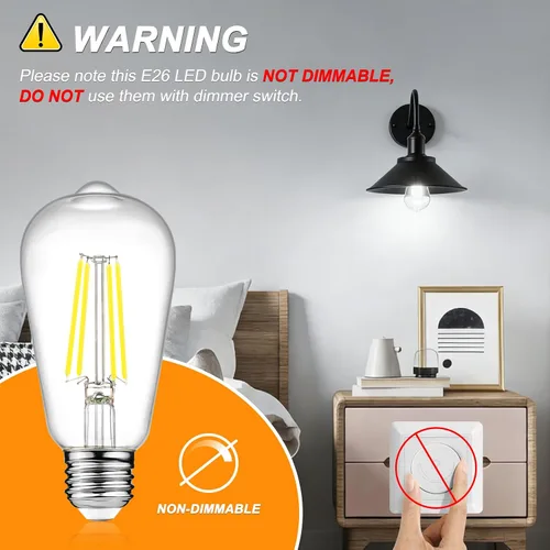 Miniatura 6 de Ascher Bombillas LED Edison vintage, 6 W, equivalente a 60 W, no regulable, luz diurna 5000 K, 700 lúmenes, bombillas de filamento LED antiguas ST58