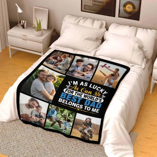 Miniatura 3 de LOSARON Regalos para papá, mantas personalizadas con fotos de The World's Best Dad Belong to Me, 7 fotos, colección de fotos personalizadas
