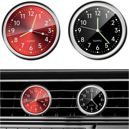 Miniatura 8 de Dickno 2 piezas de reloj de tablero adhesivo para automóvil, mini relojes de ventilación analógicos de cuarzo luminosos, relojes de ventilación