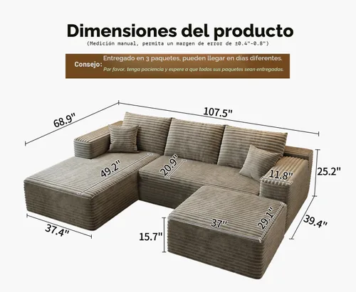 Miniatura 2 de Sofá seccional modular Cloud de 107.5 pulgadas con 1 otomana, sofás tapizados modernos minimalistas, cómodo sofá en forma de U para sala de estar