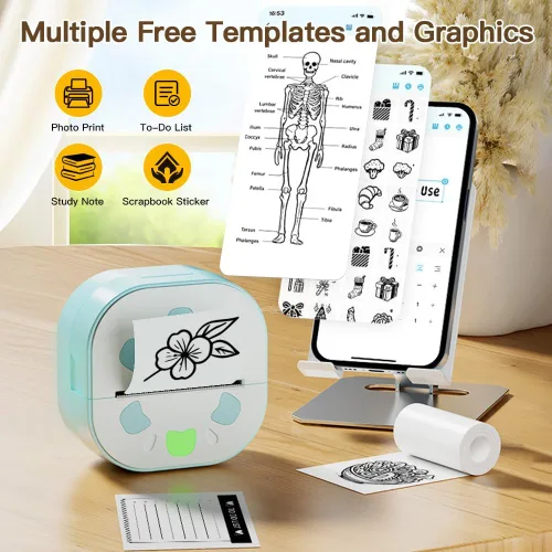 Miniatura 4 de PrintPods - Mini impresora de calcomanías para niños, impresora de fotos térmica portátil Bluetooth con 3 rollos de papel, impresora portátil