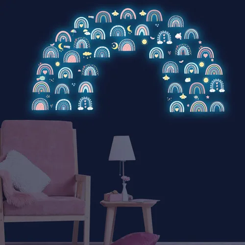 Miniatura 6 de Pegatinas de pared de arcoíris boho que brillan en la oscuridad, pegatinas de pared de arcoíris pequeñas luminosas y coloridas, autoadhesivas
