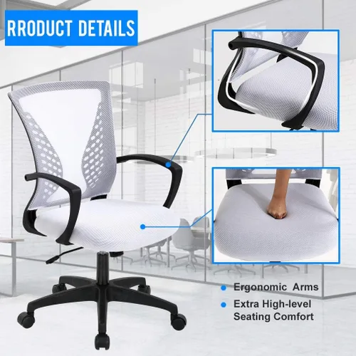 Miniatura 4 de HHS Silla de oficina ergonómica de malla, silla de computadora giratoria con ruedas, cómoda silla ejecutiva con soporte lumbar, sillas de gestión