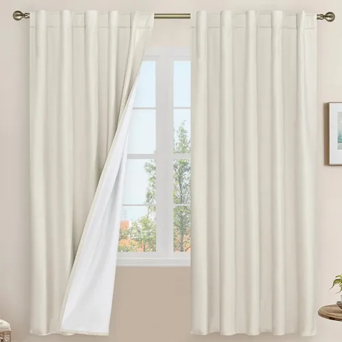 Miniatura 87 de LAMIT Cortinas de lino natural 100 % opacas para ventana, para dormitorio, 45 pulgadas, cortinas térmicas con textura de lino estilo granja