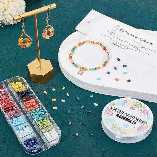 Miniatura 4 de NBEADS Kit de fabricación de pulseras de cuentas de 2 agujeros, incluye 11 colores rectangulares de 2 agujeros, cuentas de semillas de vidrio