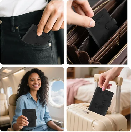 Miniatura 7 de Funda para pasaporte para viajes, funda para pasaporte con ranura para tarjeta de crédito y ranura para tarjeta de embarque, funda para pasaporte
