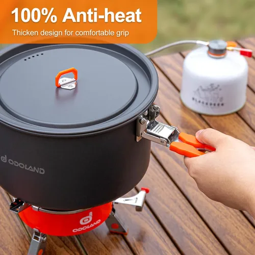 Miniatura 3 de Odoland Kit de utensilios de cocina para camping, sartén y hervidor de agua de 1.1 L, juego de utensilios de cocina portátiles con bolsa de malla