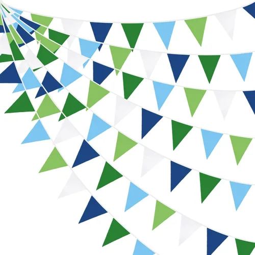 Decoraciones de fiesta de golf de 32 pies, pancarta triangular de tela azul y verde, banderines para agujero en uno, boda, cumpleaños, baby shower,