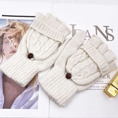 Miniatura 116 de Beurlike Guantes de invierno para mujer, de lana cálida, a prueba de viento, convertibles, sin dedos