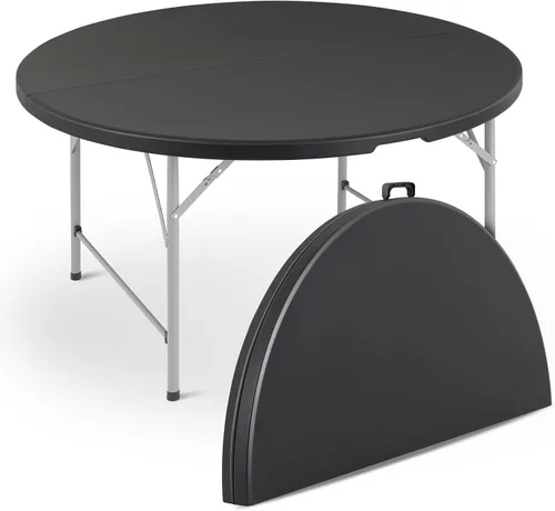 Miniatura 18 de Magshion Mesa plegable redonda de 48 pulgadas, mesa de plástico plegable de 4 pies con asa de transporte para exteriores, boda, fiesta, evento, Negro