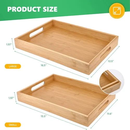 Miniatura 5 de Bandejas de bambú para comer en el sofá, platos de fiesta para servir alimentos, bandeja decorativa para encimera de cocina rectangular