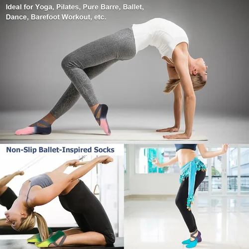 Miniatura 132 de Ozaiic - Calcetines de yoga para mujer con correas y agarres antideslizantes, ideales para pilates, Pure Barre, ballet, danza y entrenamiento