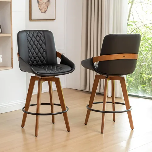 Juego de 2 taburetes de bar, sillas de bar giratorias retro modernas de mediados de siglo de altura de mostrador, muebles con respaldo curvo,