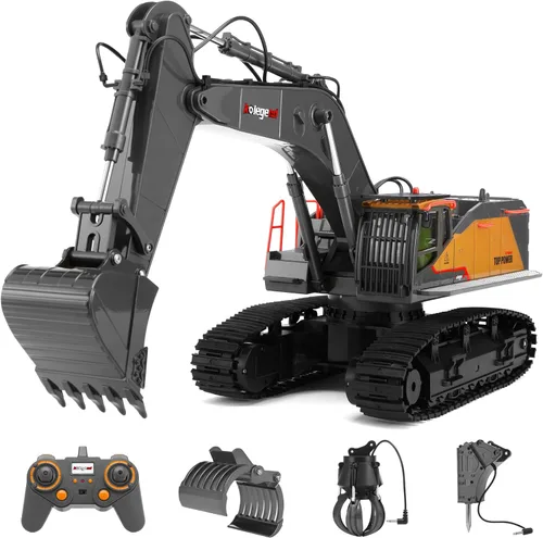 kolegend 1:14 Excavadora RC 25 canales 4 en 1 juguetes de construcción, vehículos de control remoto, tractor, caja de arena, juguetes excavadora,