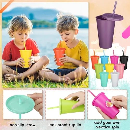Miniatura 3 de Remerry 80 vasos de plástico a granel con tapas y pajillas, vasos reutilizables multicolor de 16 onzas con tapas y pajita, tazas de café