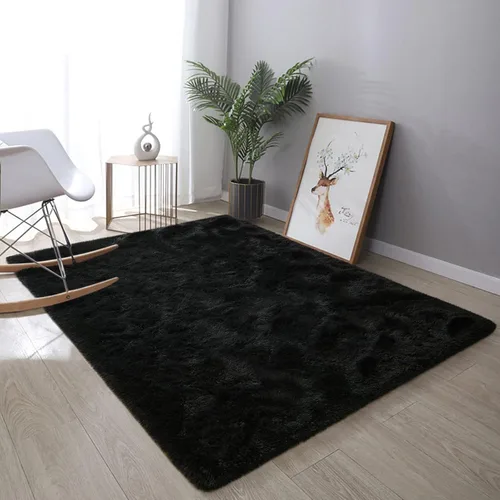 Miniatura 8 de DweIke Alfombras Negras Esponjosas para Dormitorio y Sala de Estar, 3x5 Pies Alfombra Suave de Felpa Shaggy Oscura para Niñas y Niños, Negro