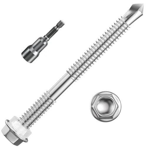 Miniatura 29 de Wensilon (250Pcs) #8×1" Tornillos autoperforantes de cabeza hexagonal con arandela, tornillos de acero inoxidable 410 para chapa metálica, tornillos