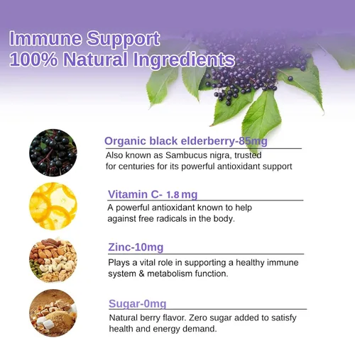 Miniatura 3 de AFXMATE Sambucus - Gomitas de saúco, gomitas de saúco negro con zinc y vitamina C para adultos, sin azúcar, gomitas multivitamínicas para niños