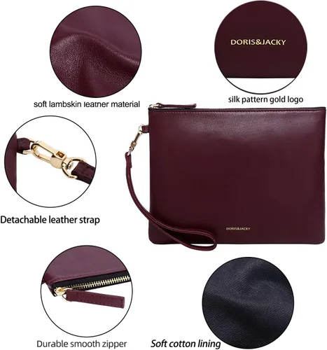 Miniatura 3 de DORIS&JACKY Bolso de mano de piel de cordero para mujer, cartera grande y suave de diseñador con correa..