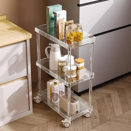 Miniatura 4 de Aquiver Carrito de almacenamiento delgado de acrílico, carrito utilitario de 3 niveles, para cocina, baño, sala de estar, lavandería, lugares