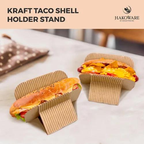 Miniatura 6 de Harvest Pack - 200 bandejas desechables para tacos, soporte de papel kraft resistente, platos ecológicos para servir alimentos para martes de tacos