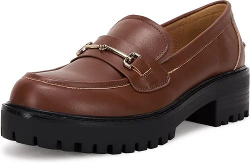 VETASTE Mocasines clásicos de tacón grueso con plataforma y suela de lengüeta para mujer, con puntera redonda, zapatos Oxford con cadena de metal