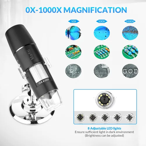 Miniatura 6 de Microscopio digital portátil inalámbrico para niños y adultos, aumento de 50 x 1000 x con soporte giratorio de 360 grados, compatible
