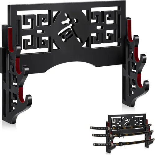 Miniatura 10 de Barydat Soporte de pared para katana, soporte para espada samurái, soporte para colgar espada japonesa Wakizashi, colección de pasatiempos