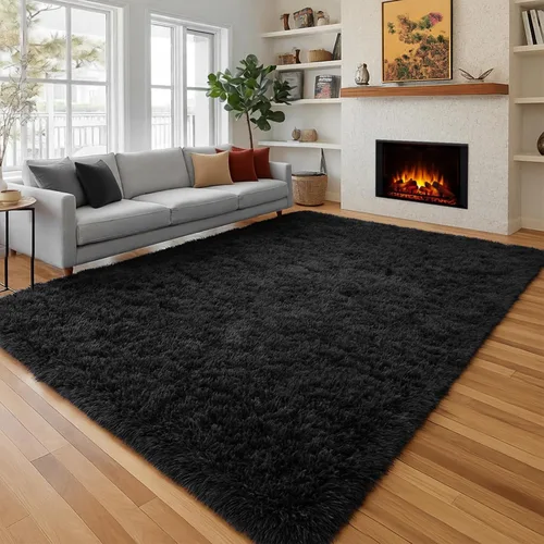 Miniatura 6 de PAGISOFE Alfombras esponjosas de dormitorio de 4 x 6 pies, color negro, alfombra moderna para sala de estar, alfombra lanuda para interiores