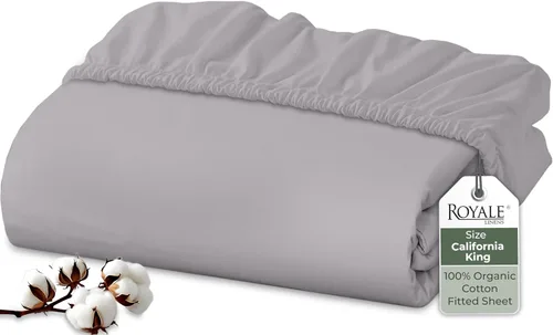 Miniatura 27 de Royale Linens Sábana bajera ajustable de algodón 100% orgánico - Tejido percal - Sábanas bajeras de bolsillo profundo súper suaves - Sábana elástica