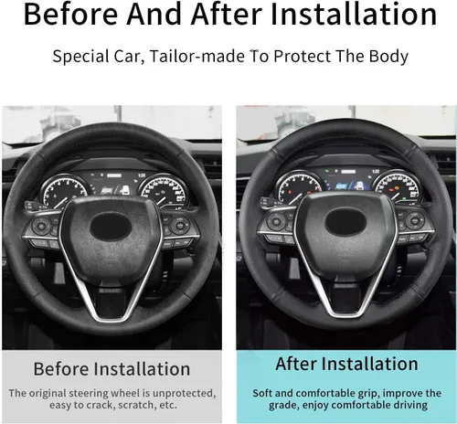 Miniatura 4 de Funda de volante cosida a mano, compatible con Toyota RAV4 SUV 2019-2024 / Avalon 2019-2022 / Camry 2018-2024 / Corolla 2020-2025, funda de cuero